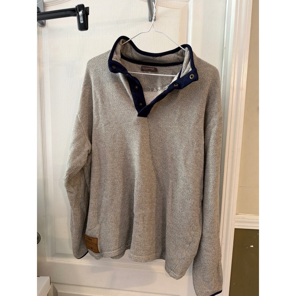 Southern Marsh Mens Gray Textured Knit Snap Up Mock Neck Pullover Sweater Large